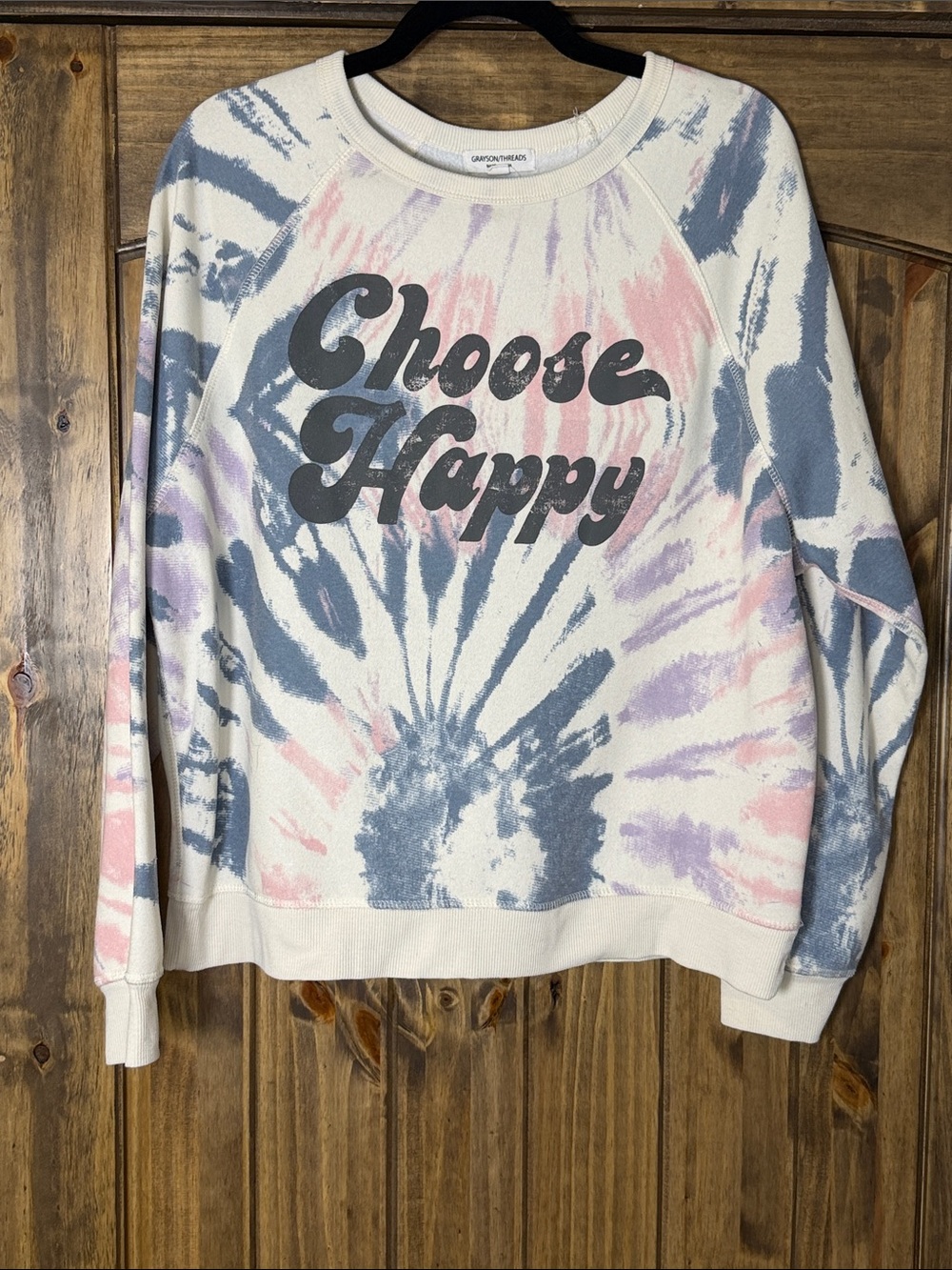 Grayson Threads "Choose Happy" Tie-Dye Crewneck - Pastel Pink, Blue & Lavender